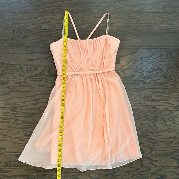 David's Bridal Short Peach Chiffon Dress with Rhinestone Straps Size 10 NEW - Picture 5 of 10